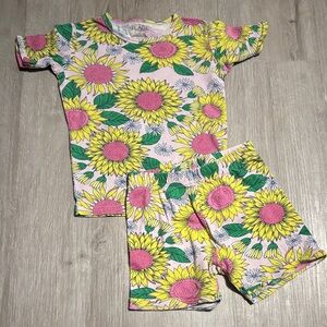 Place Sunflower Print Kids Pajama Set - Yellow and Pink
